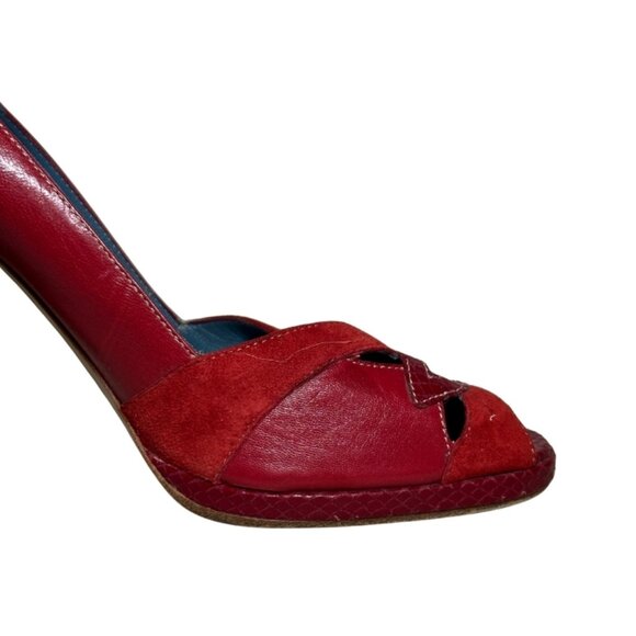 Marc Jacobs Red Leather & Suede Peep-Toe Pumps – Size 8.5 - Picture 8 of 16